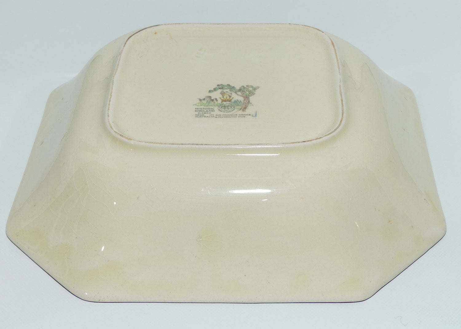 Royal Doulton Historic England square bowl D5940 | Sir Francis Drake at Plymouth Hoe
