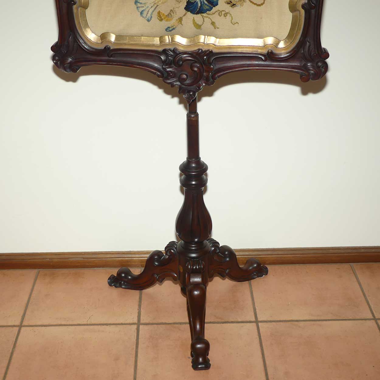 Victorian era Rosewood Floral tapestry Pole Screen on tripod base
