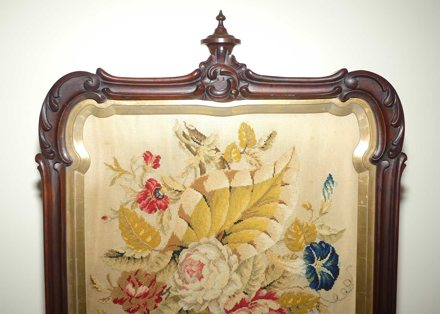 Victorian era Rosewood Floral tapestry Pole Screen on tripod base