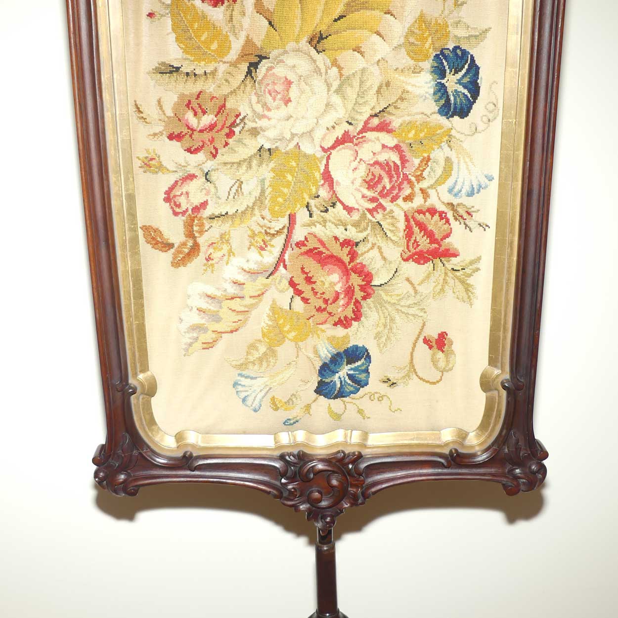 Victorian era Rosewood Floral tapestry Pole Screen on tripod base