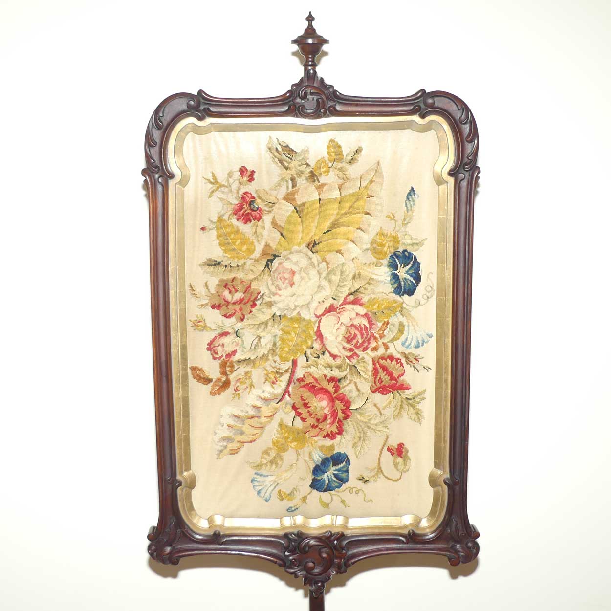 Victorian era Rosewood Floral tapestry Pole Screen on tripod base