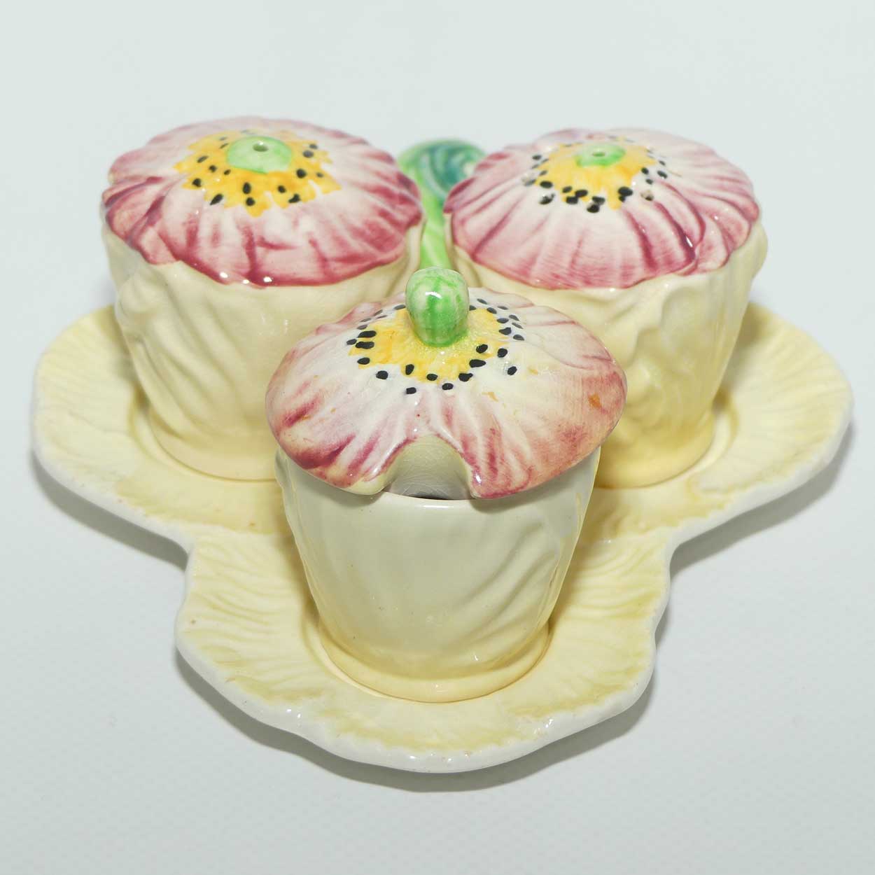 Carlton Ware Poppy pattern cruet set on tray