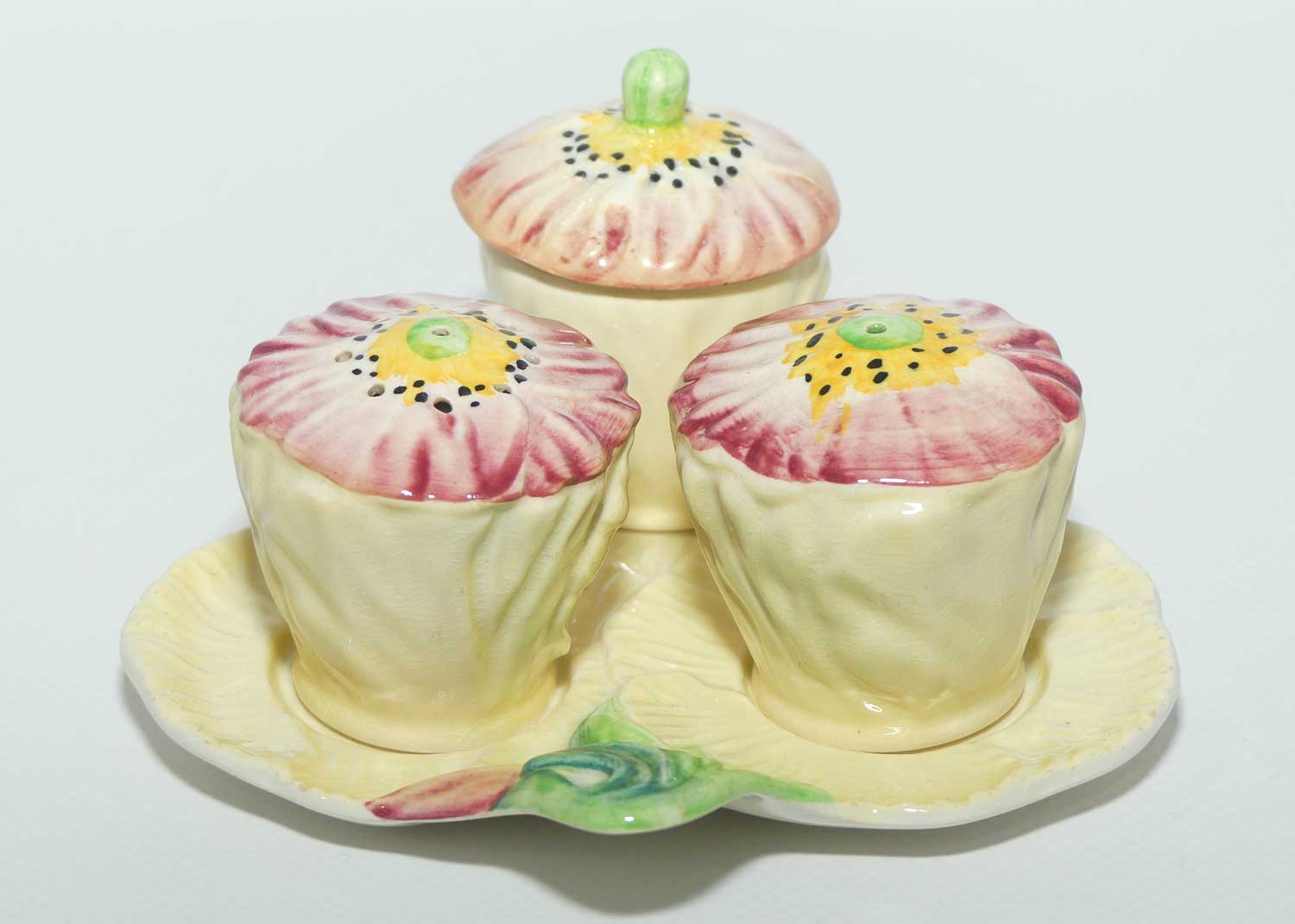 Carlton Ware Poppy pattern cruet set on tray