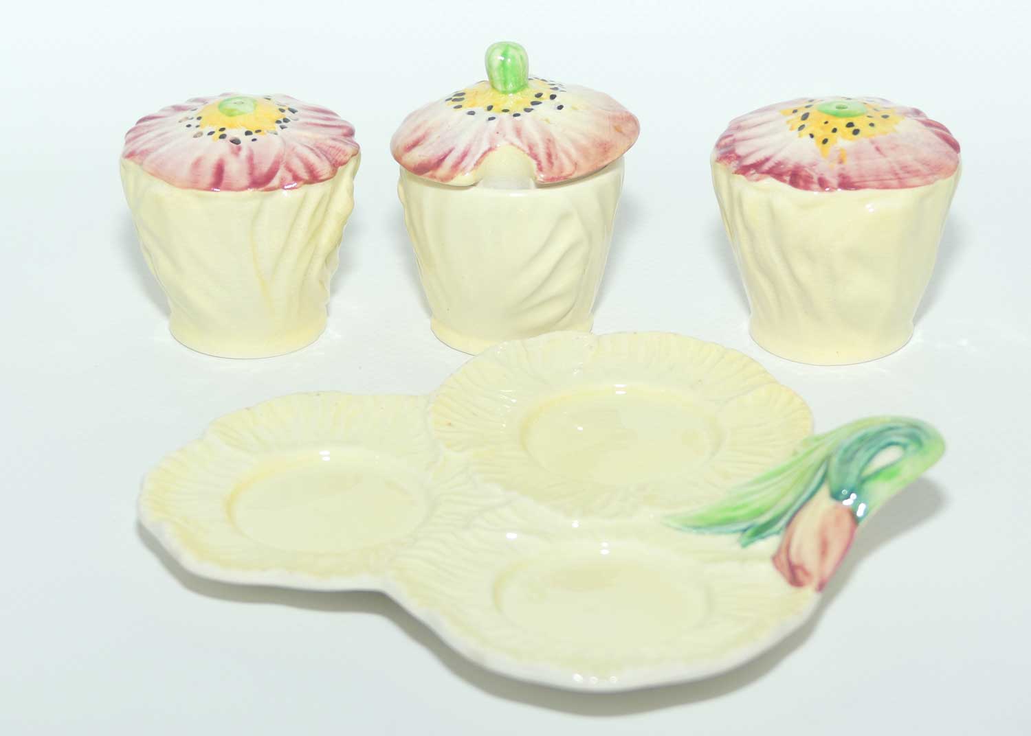 Carlton Ware Poppy pattern cruet set on tray