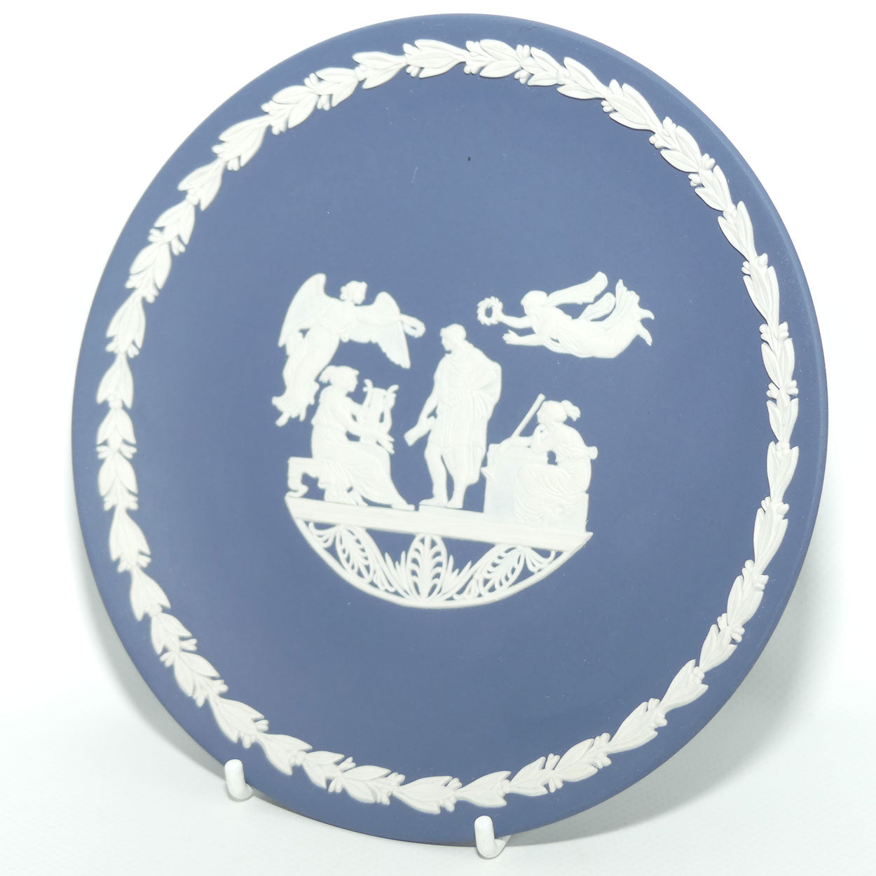 Wedgwood Jasper | White on Portland Blue plate | Roman and 4 Muses | #1 | 16.7cm diam