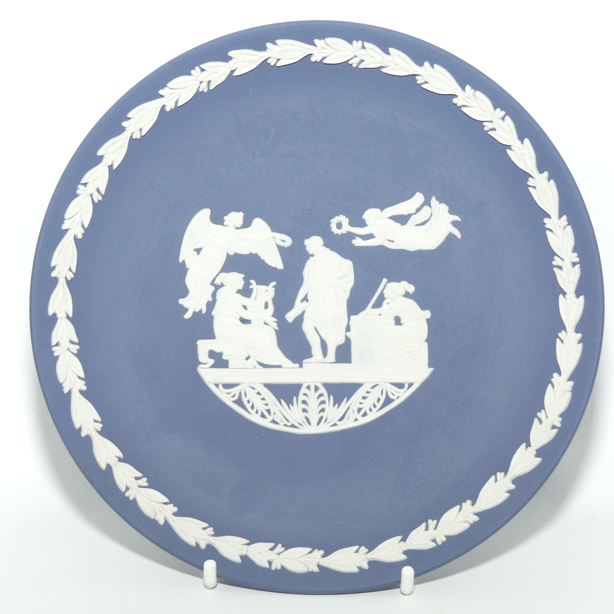 Wedgwood Jasper | White on Portland Blue plate | Roman and 4 Muses | #1 | 16.7cm diam