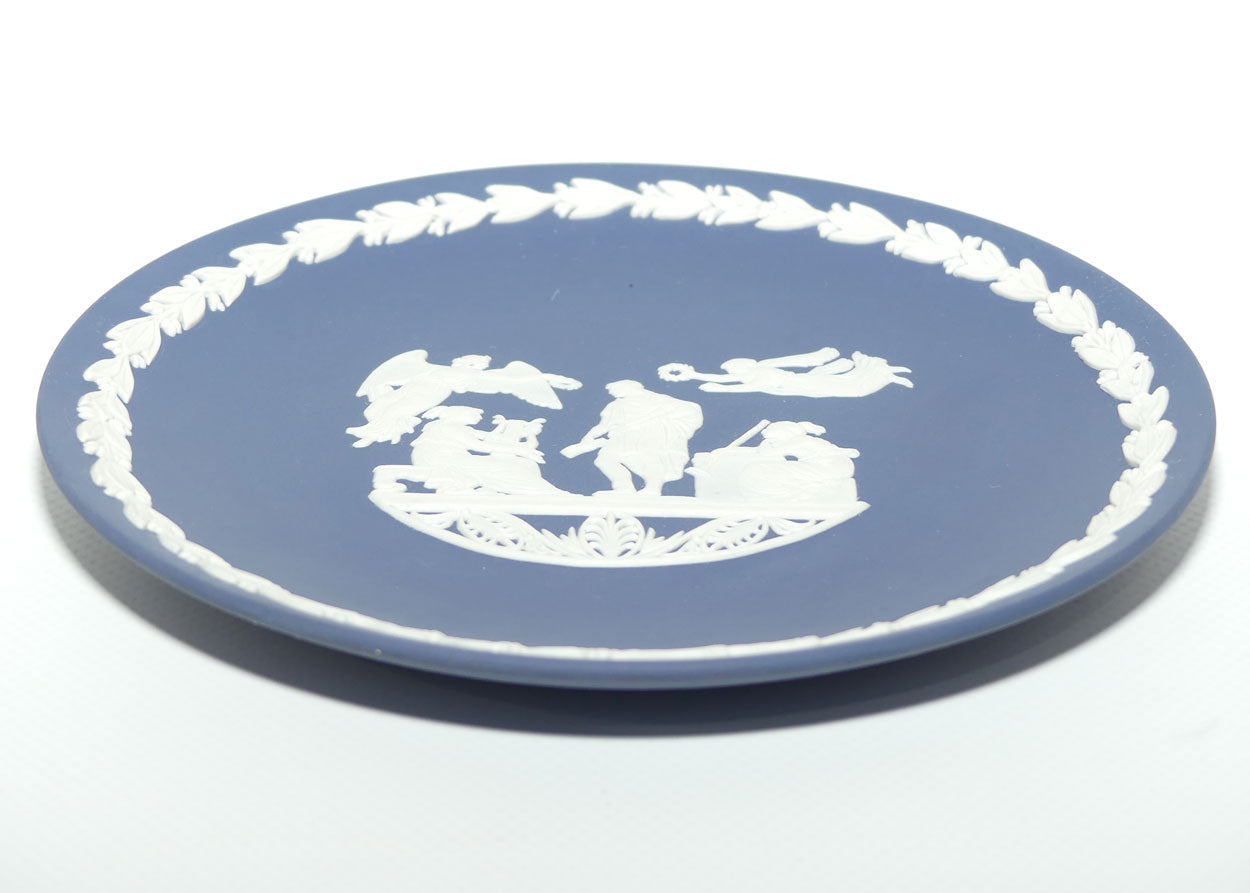 Wedgwood Jasper | White on Portland Blue plate | Roman and 4 Muses | #1 | 16.7cm diam
