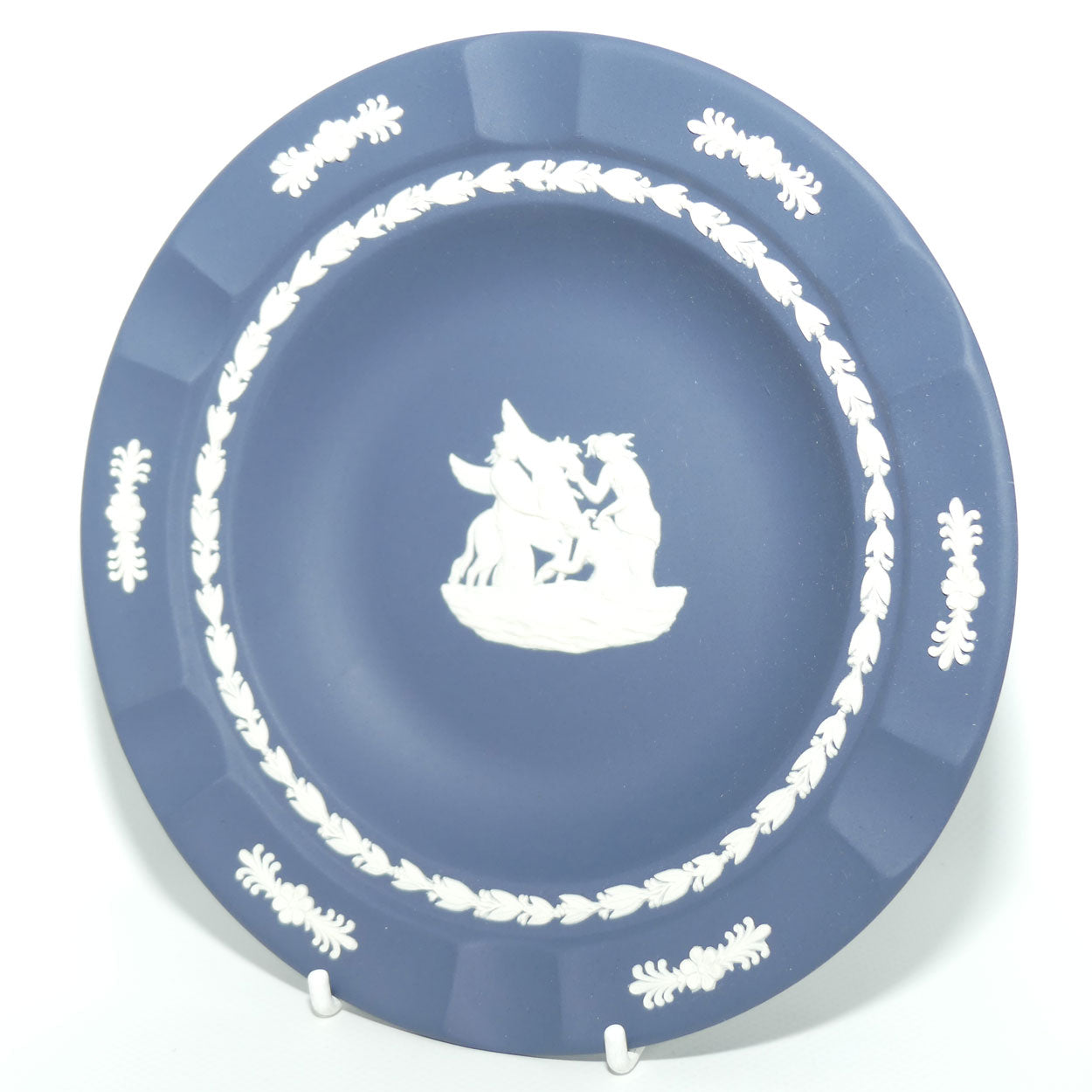 Wedgwood Jasper | White on Portland Blue shallow bowl | 3 Maidens watering Pegasus | 17.5cm diam