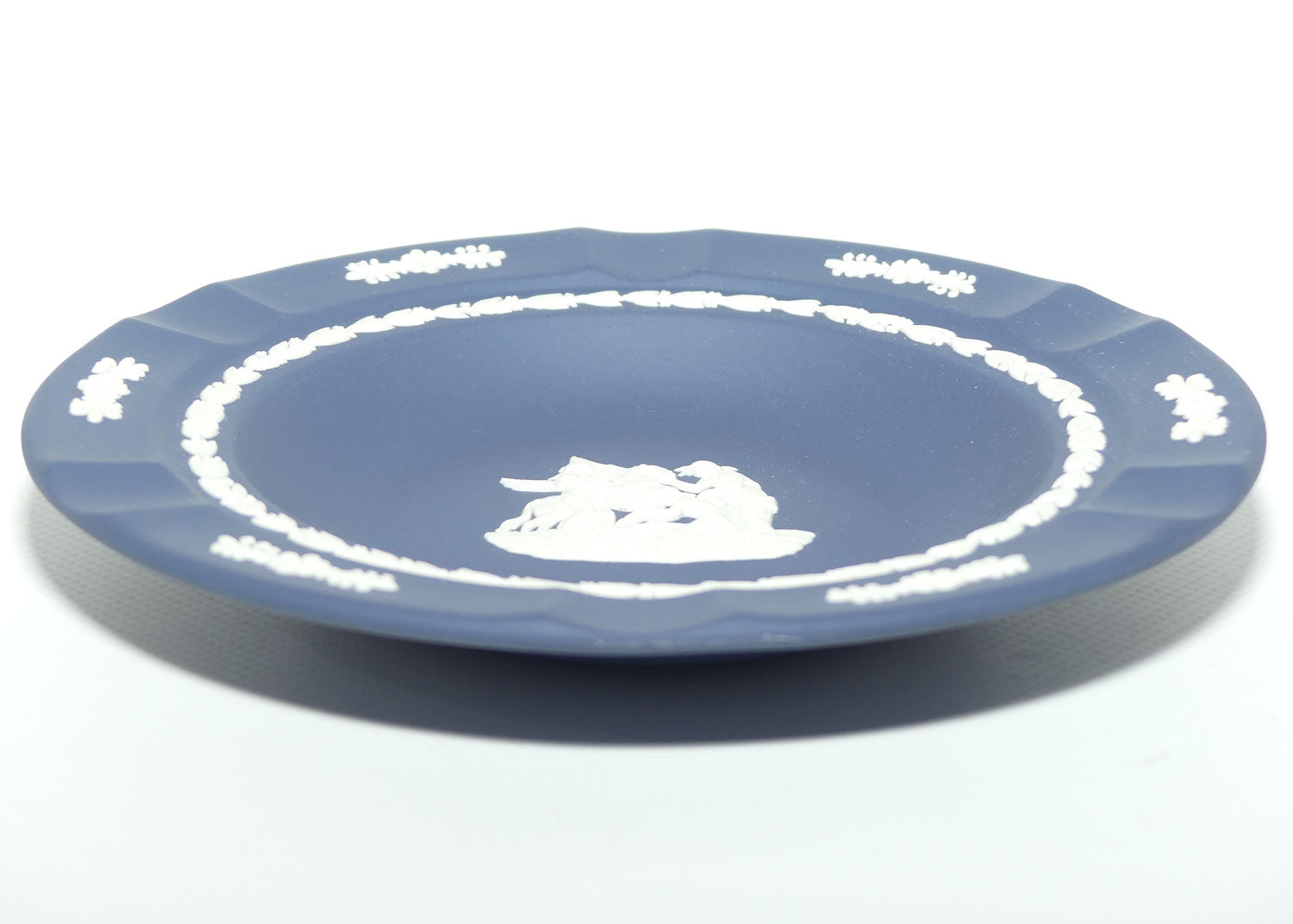 Wedgwood Jasper | White on Portland Blue shallow bowl | 3 Maidens watering Pegasus | 17.5cm diam