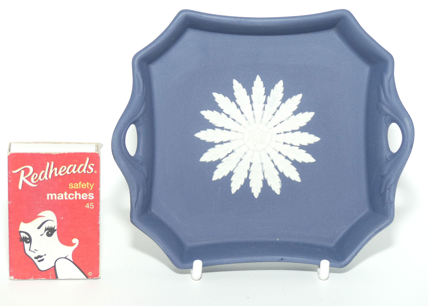 Wedgwood Jasper | White on Portland Blue | Twin Handled Floral tray