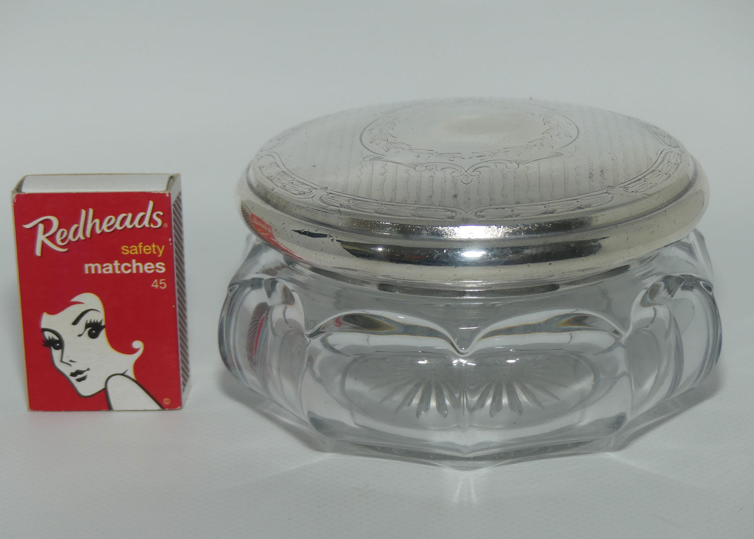 EPBM Plated lid American Pressed Glass base powder bowl or trinket box c.1900