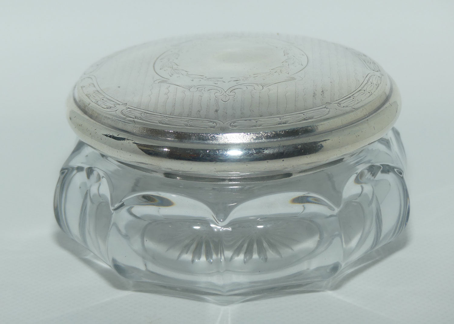 EPBM Plated lid American Pressed Glass base powder bowl or trinket box c.1900