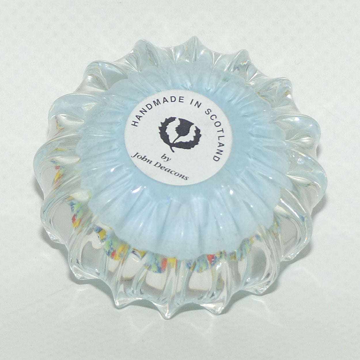 John Deacons Scotland Millefiori Pansy miniature paperweight | Powder Blue | Ribbed