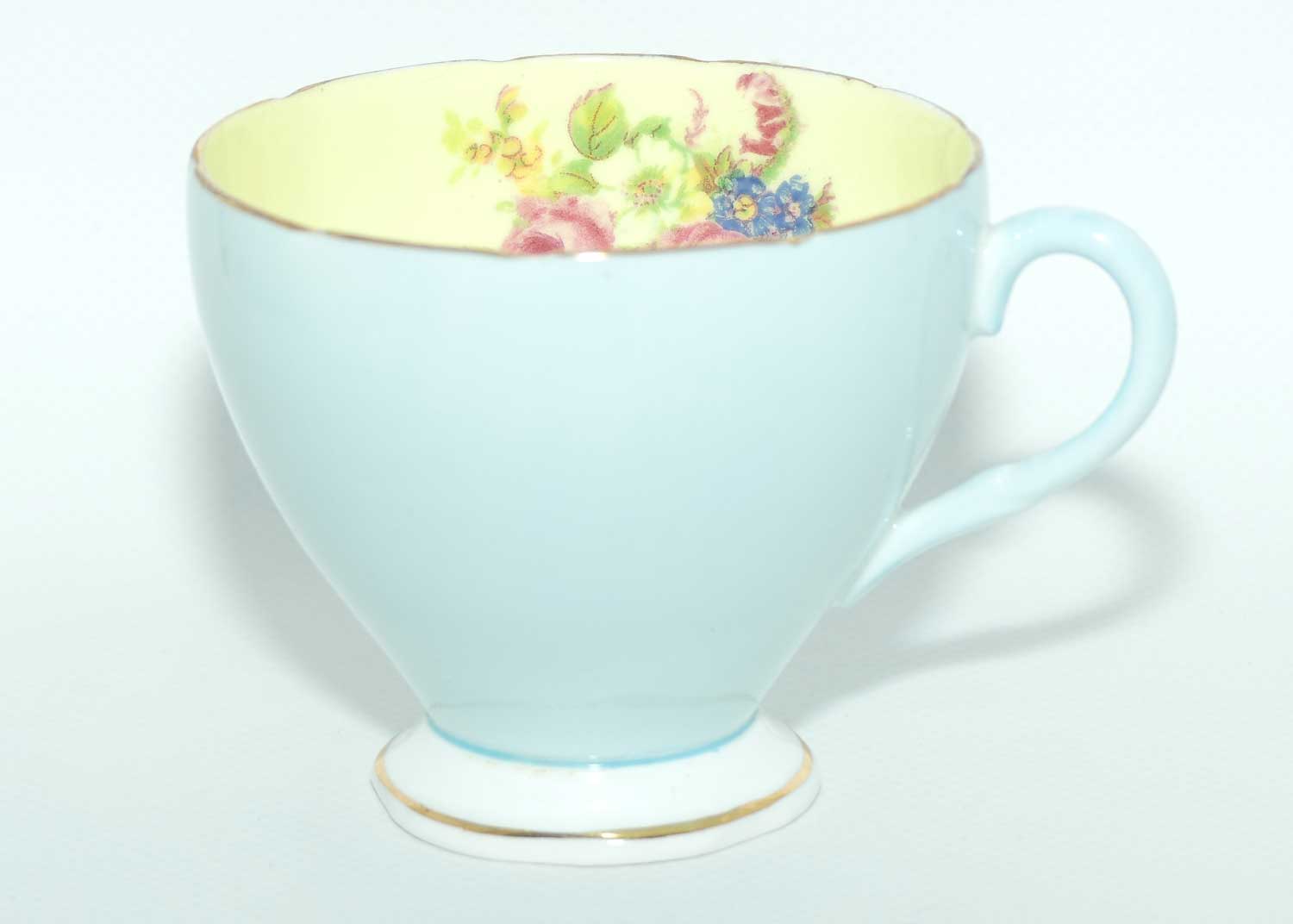 EB Foley Bone China Floral Spray trio | Pale Blue ground with Yellow Interior