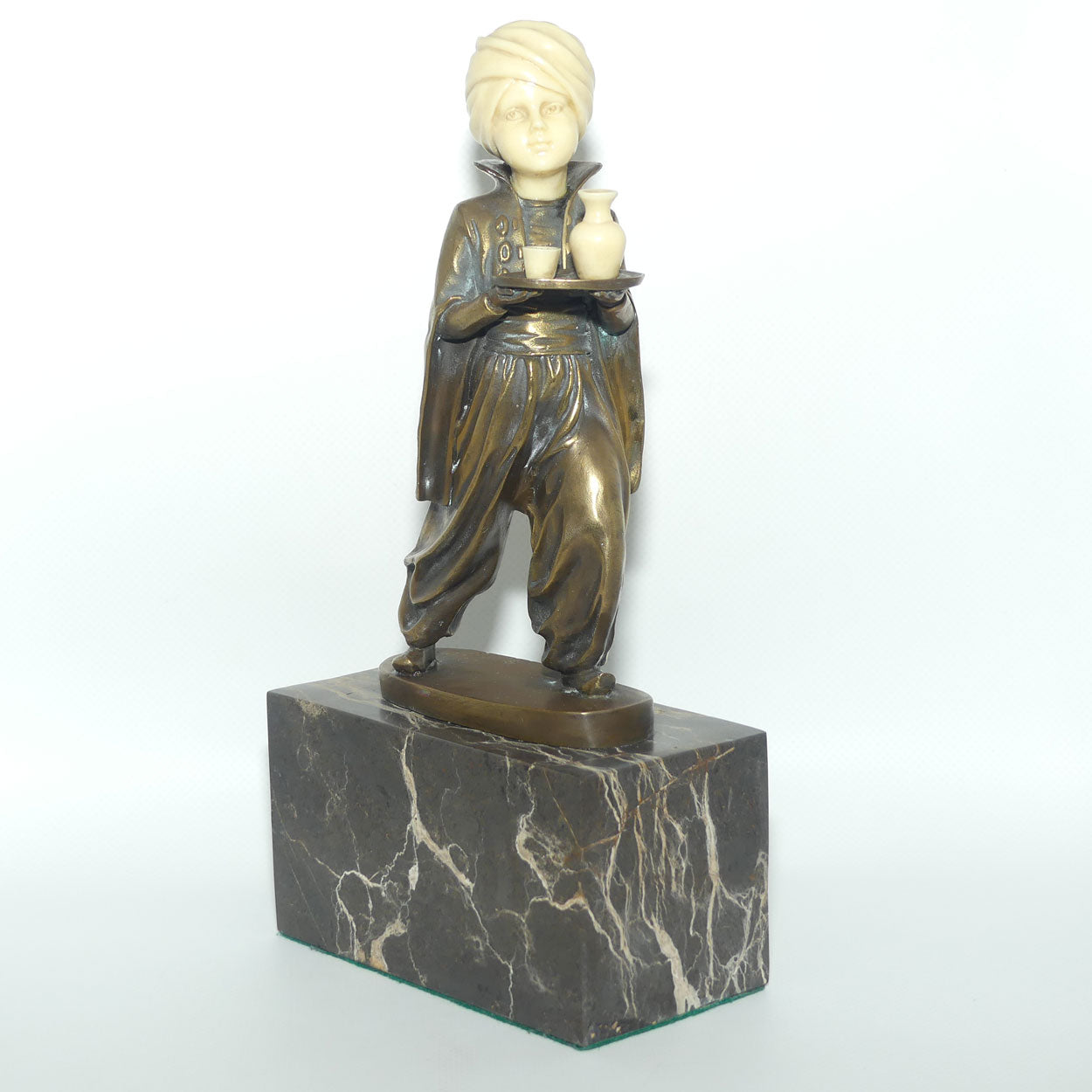 Small Decorator Bronze of Boy in Turban on Marble base | Preiss