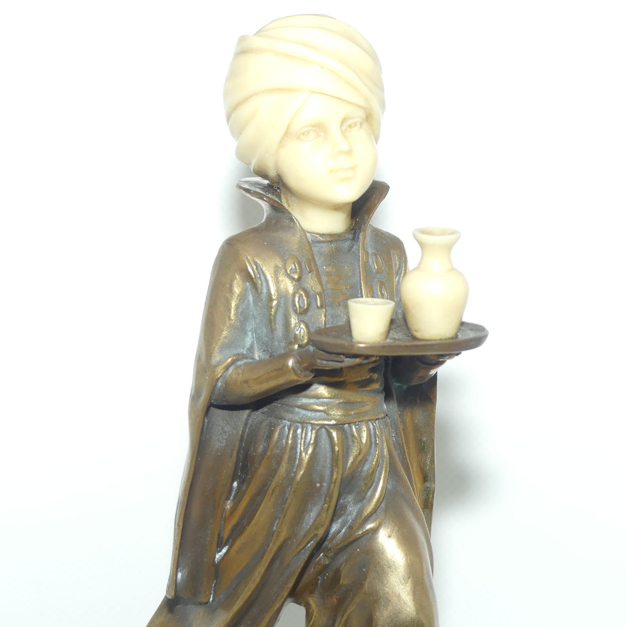 Small Decorator Bronze of Boy in Turban on Marble base | Preiss
