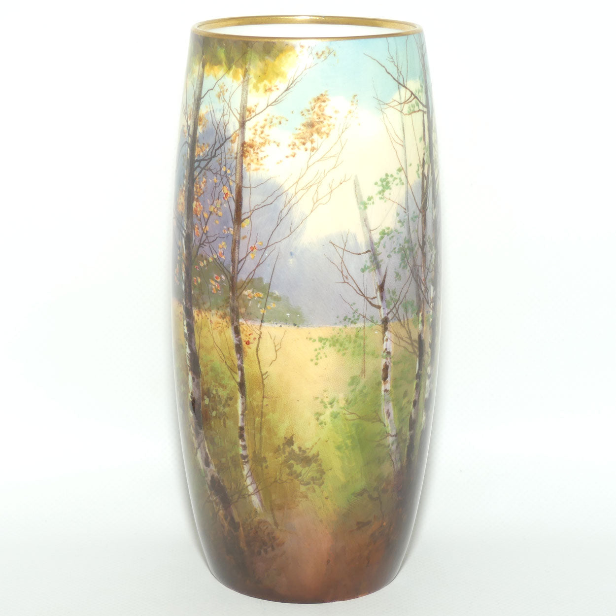 Royal Doulton hand painted & gilt Trees cylindrical vase | John Price