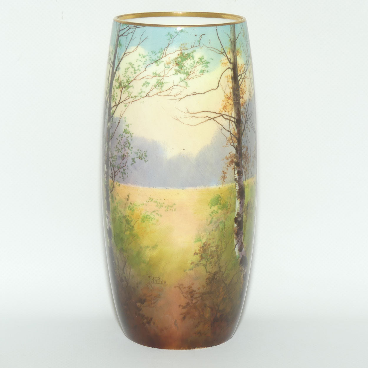 Royal Doulton hand painted & gilt Trees cylindrical vase (Price)
