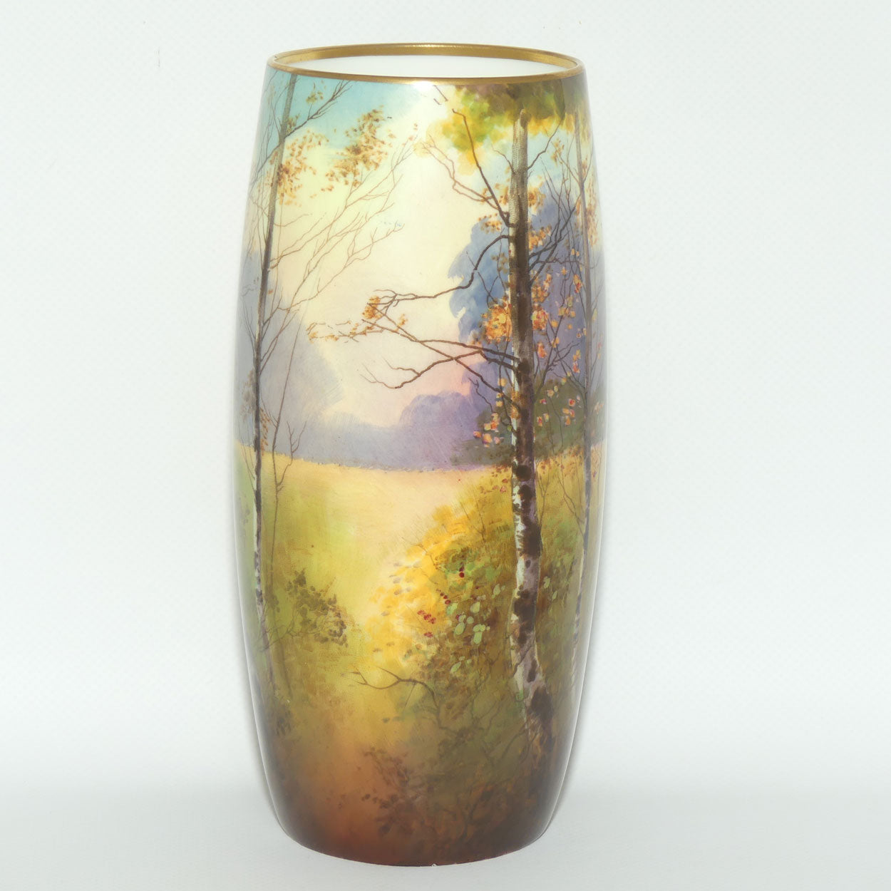 Royal Doulton hand painted & gilt Trees cylindrical vase (Price)