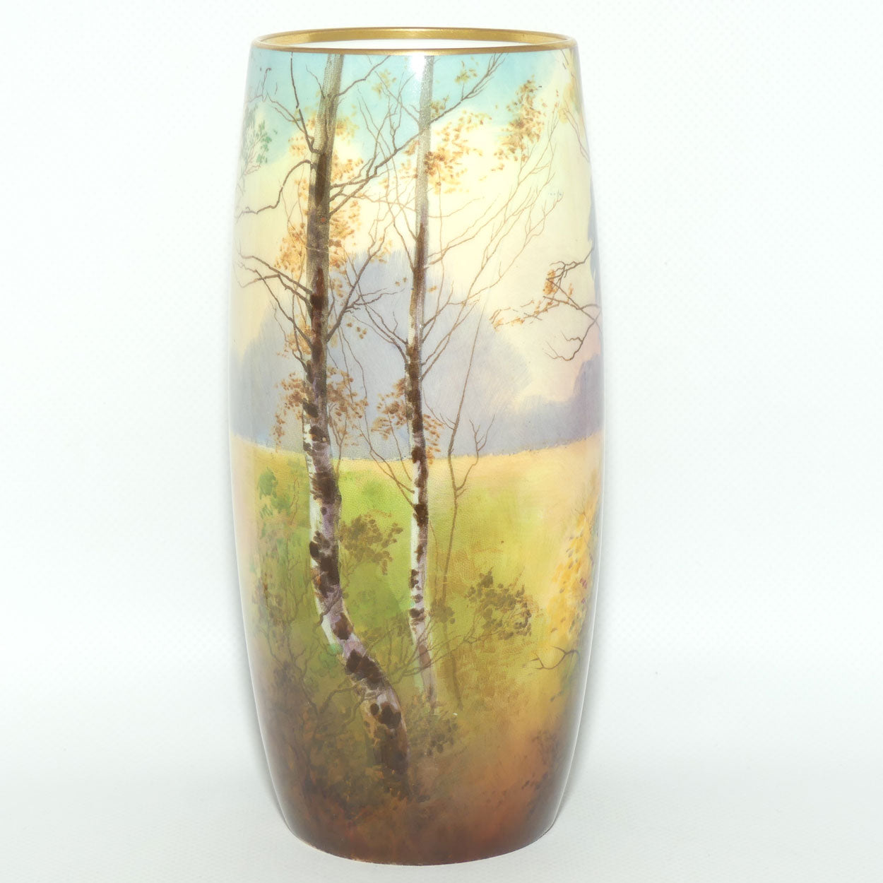 Royal Doulton hand painted & gilt Trees cylindrical vase | John Price