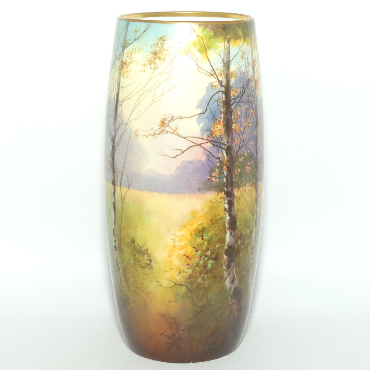 Royal Doulton hand painted & gilt Trees cylindrical vase | John Price
