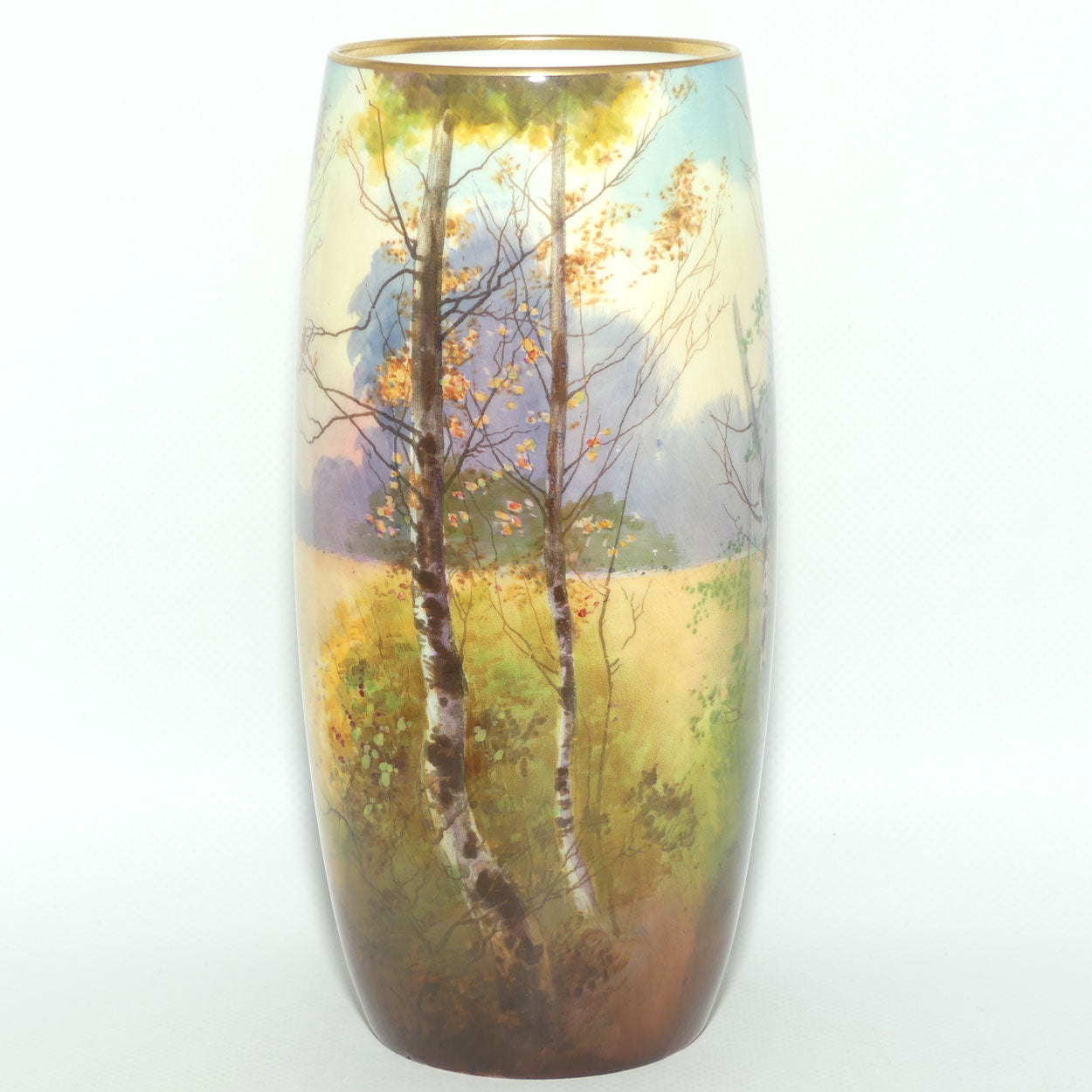 Royal Doulton hand painted & gilt Trees cylindrical vase | John Price
