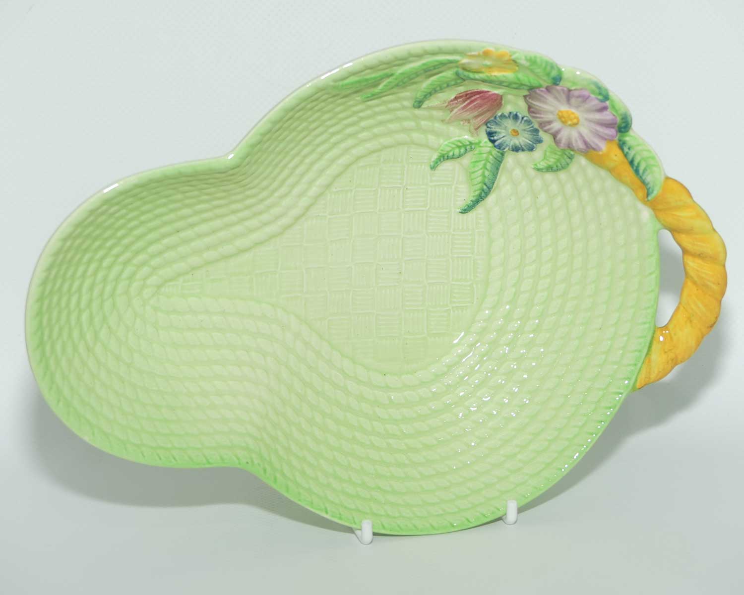 Carlton Ware Embossed Floral and Basket weave bowl with Yellow Handle