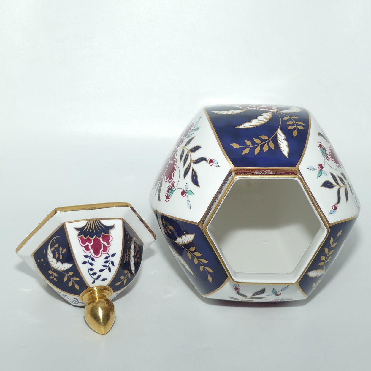 Royal Worcester hexagonal Hancock Panelled vase with lid | Prince Regent pattern | Ltd Ed