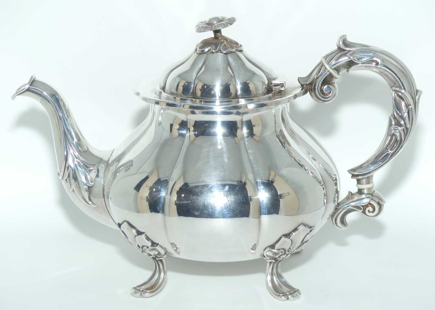 Fine quality Cohr Denmark EPNS Silver Plated Tea Pot with pumpkin shape on 4 feet