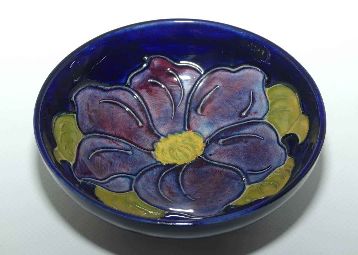 Walter Moorcroft Purple Clematis with Blue ground footed bowl | 11.5cm diam