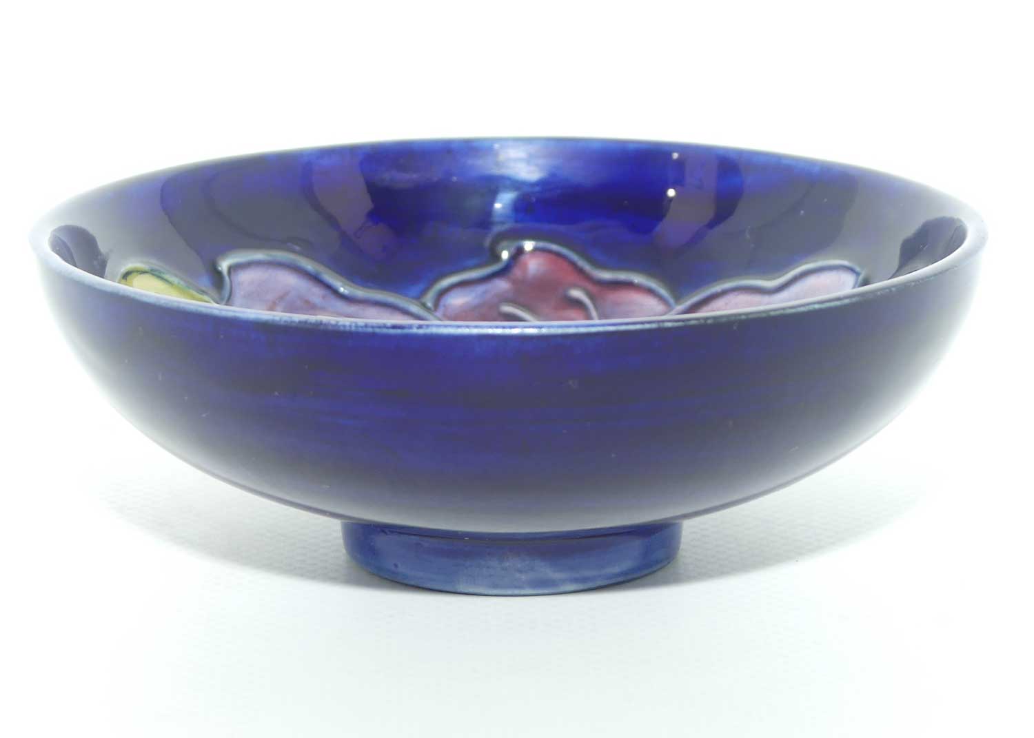 Walter Moorcroft Purple Clematis with Blue ground footed bowl | 11.5cm diam