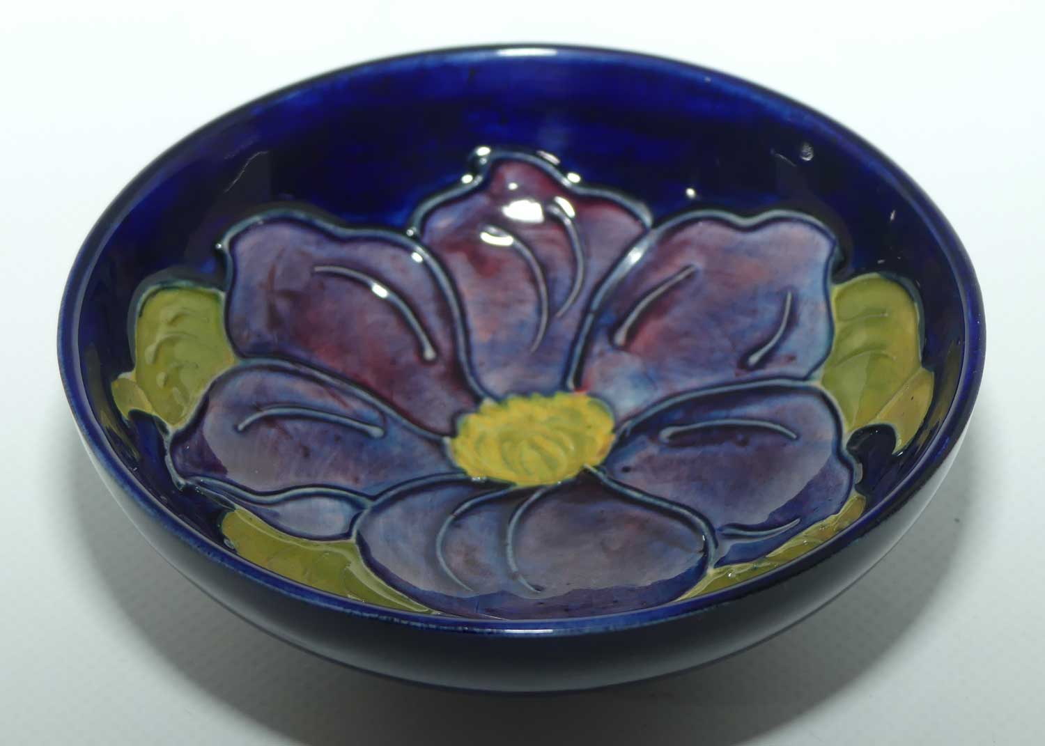 Walter Moorcroft Purple Clematis with Blue ground footed bowl | 11.5cm diam
