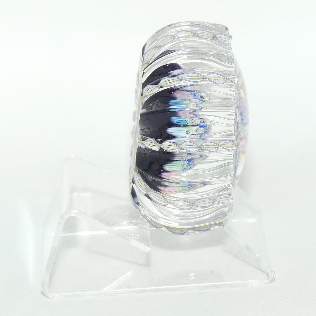 John Deacons Scotland Closepack Millefiori paperweight | Ribbed Latticino edge | Dark Amethyst