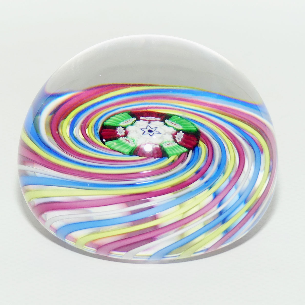 John Deacons Scotland 4 colour Swirl paperweight | Pink Yellow Blue White