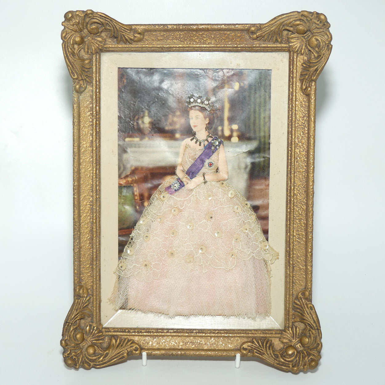 Queen Elizabeth II heavily embellished framed shadow box print