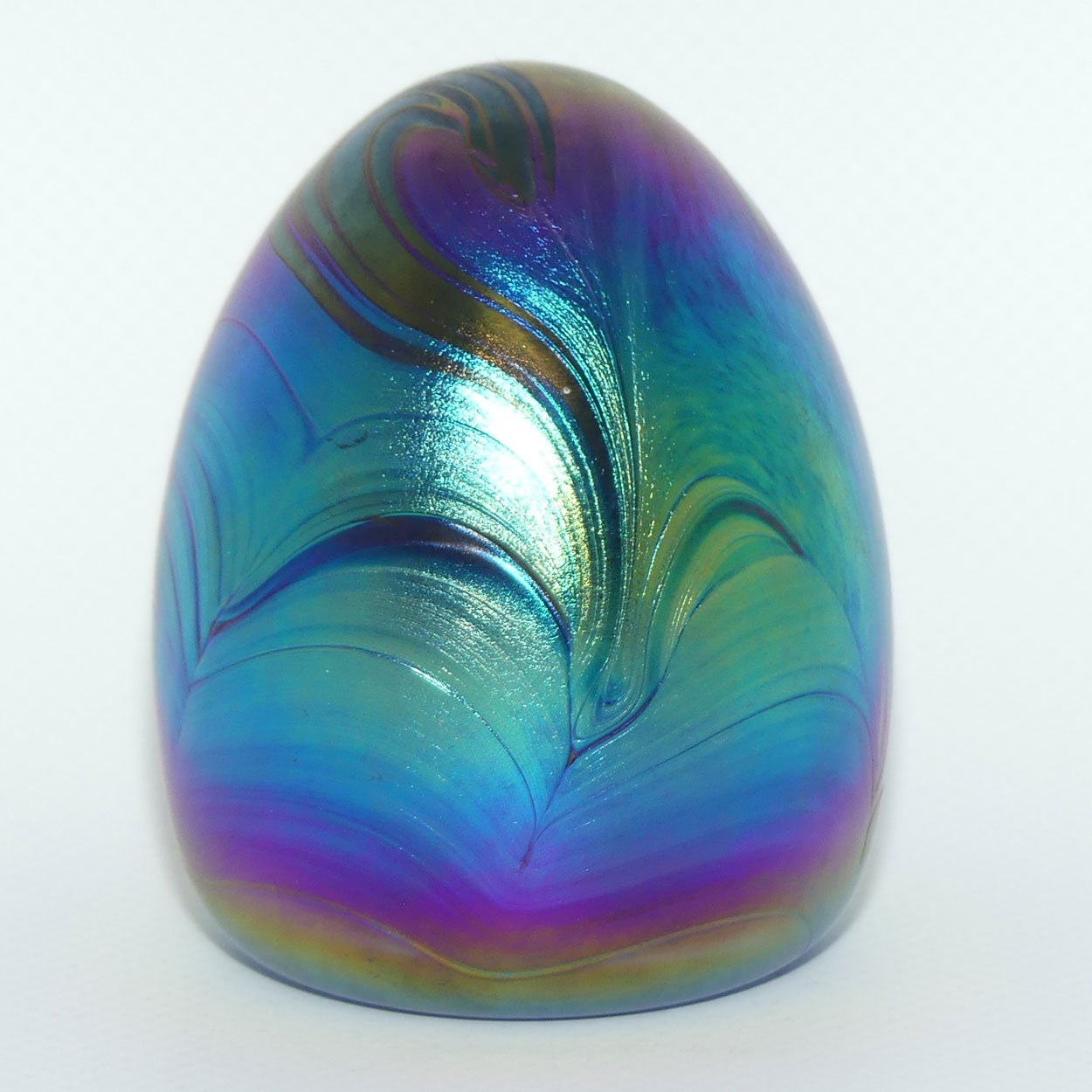 Australian Studio Art Glass | Amethyst Iridescent egg paperweight