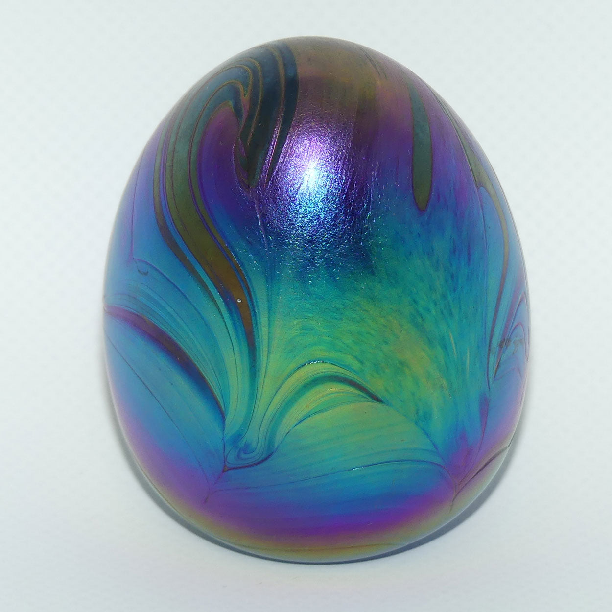 Australian Studio Art Glass | Amethyst Iridescent egg paperweight