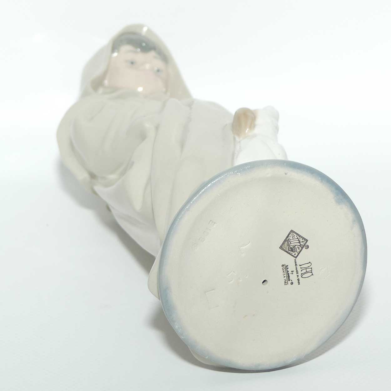 Nao figure Boy in Raincoat with Puppy Dog at Feet