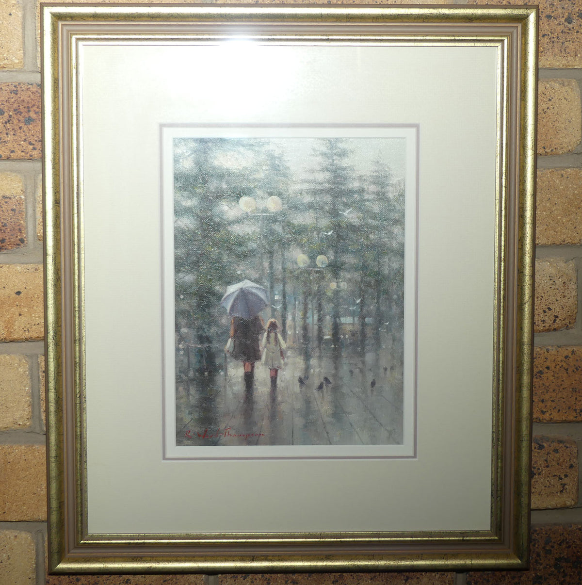 Original Oil on Board under Glass | Gilt Framed | Rainy Day in Manly | by Ramon Ward-Thompson