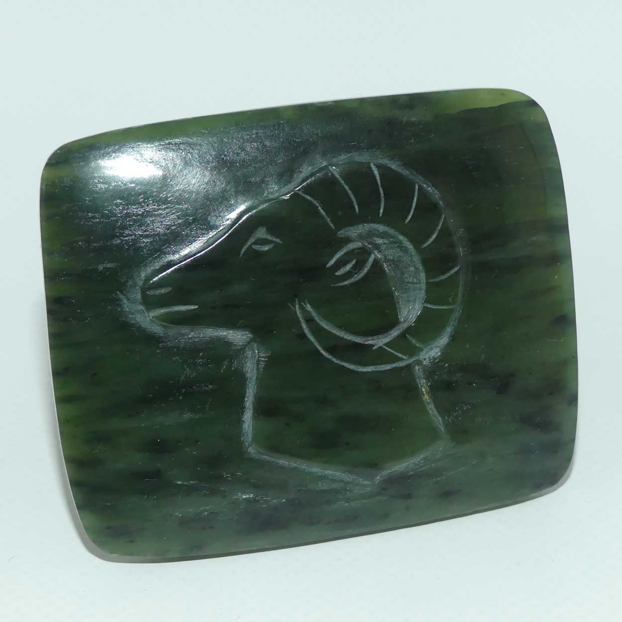 Nephrite Jade Carved panel | figural Rams Head