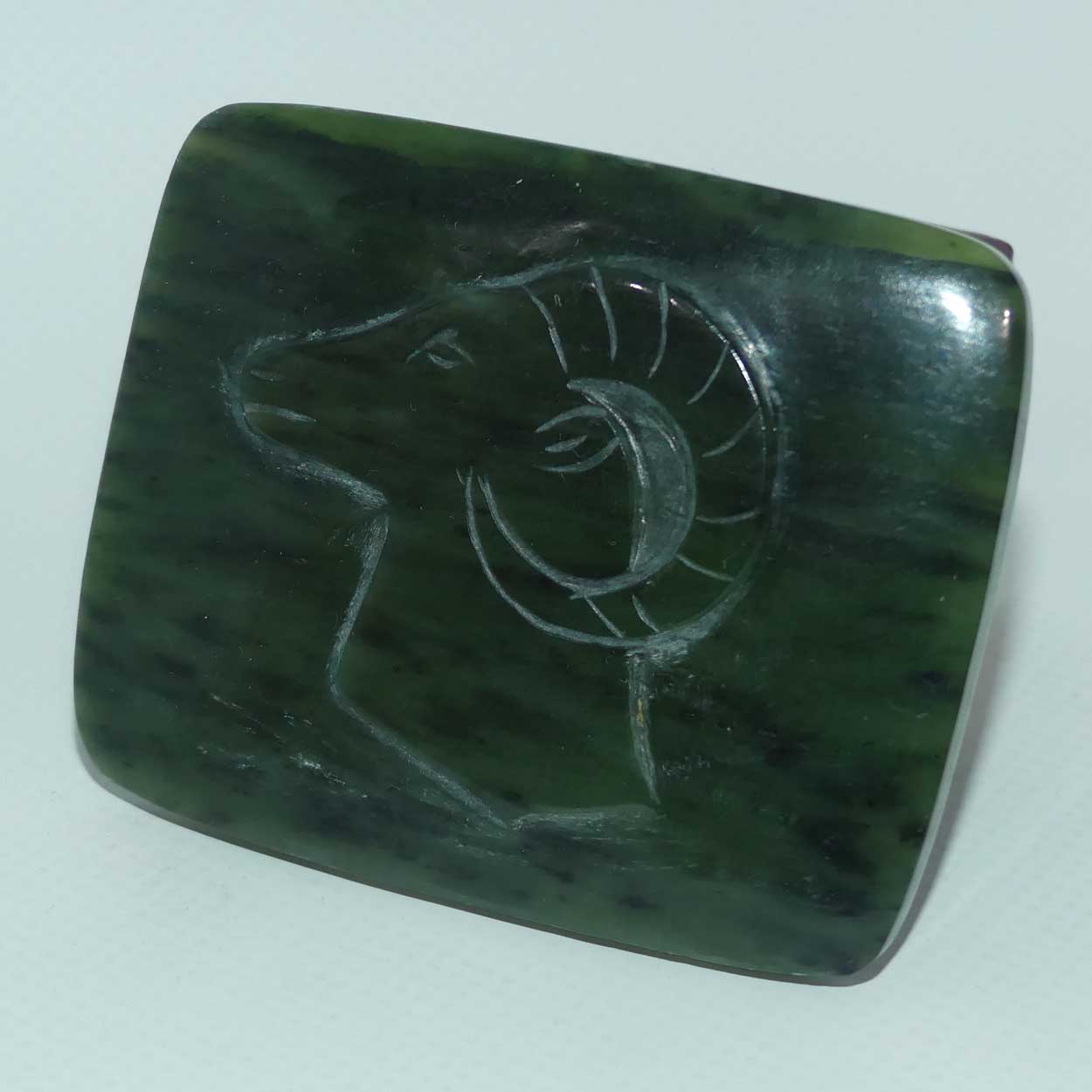 Nephrite Jade Carved panel | figural Rams Head