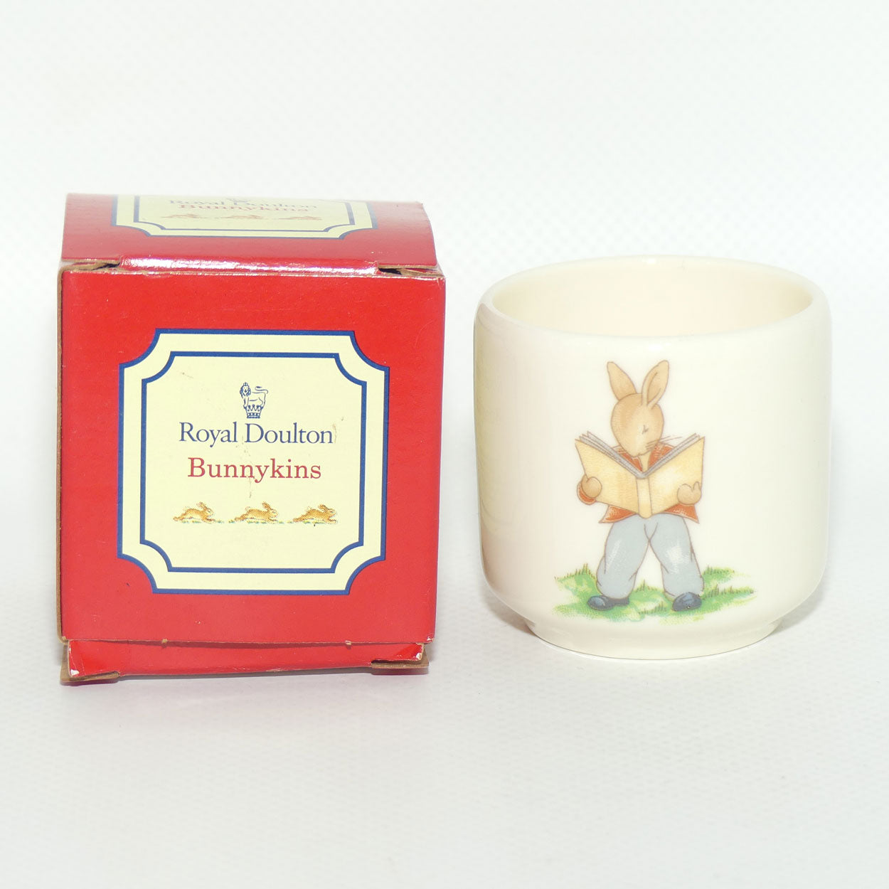 Royal Doulton Bunnykins egg cup | boxed | Reading | Playing with Doll and Pram