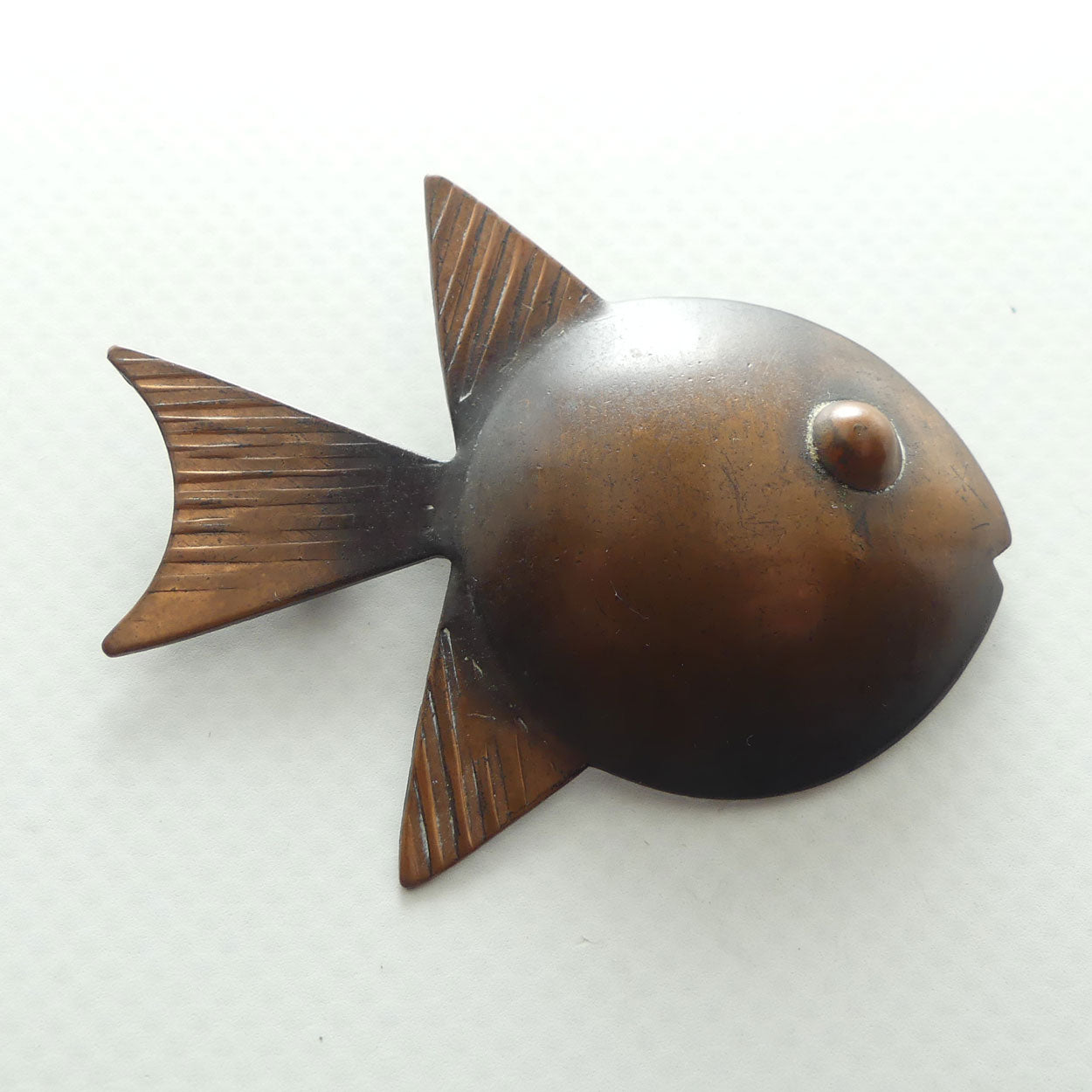 Vintage Mid Century Copper Fish Brooch facing right by Francisco Rebajes