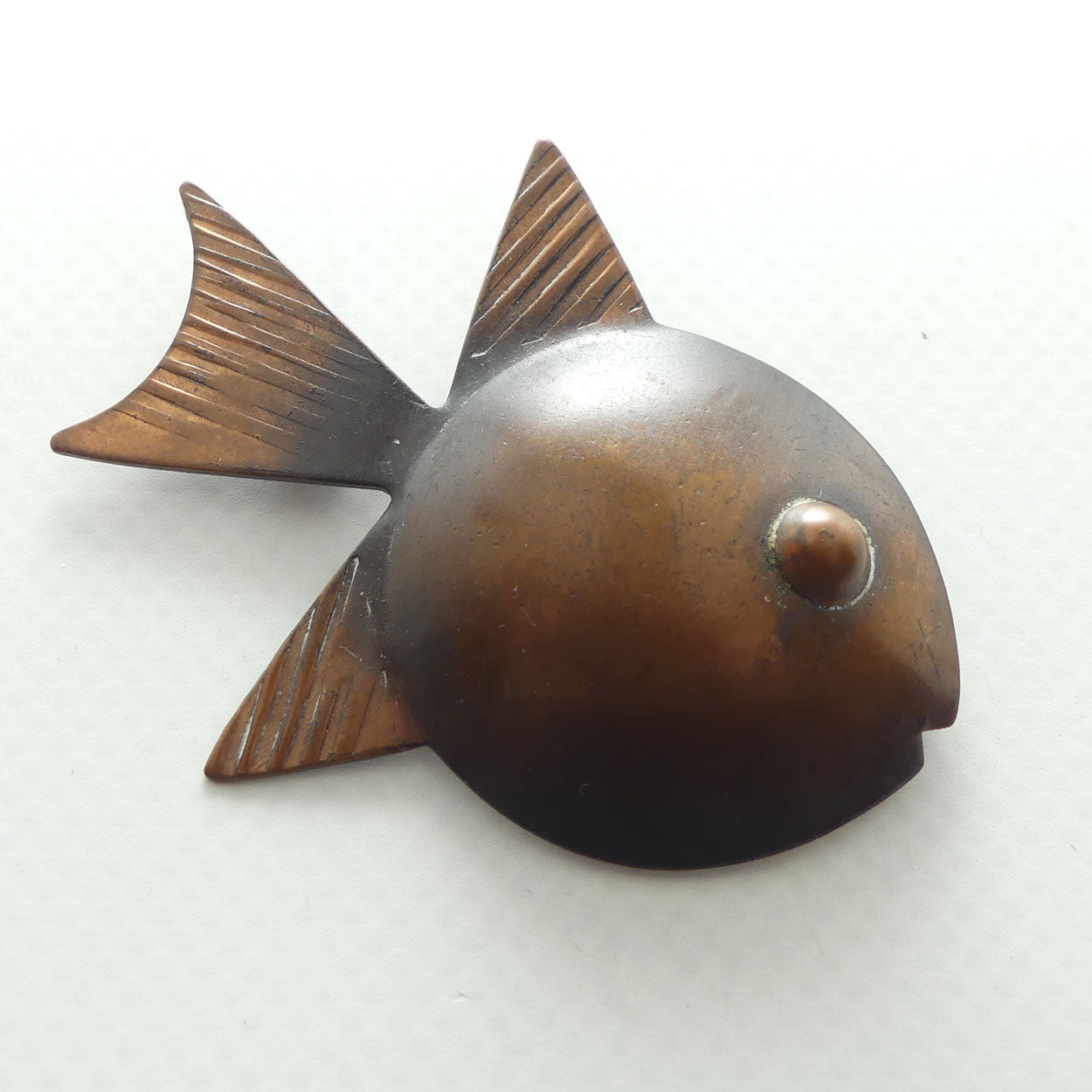 Vintage Mid Century Copper Fish Brooch facing right by Francisco Rebajes