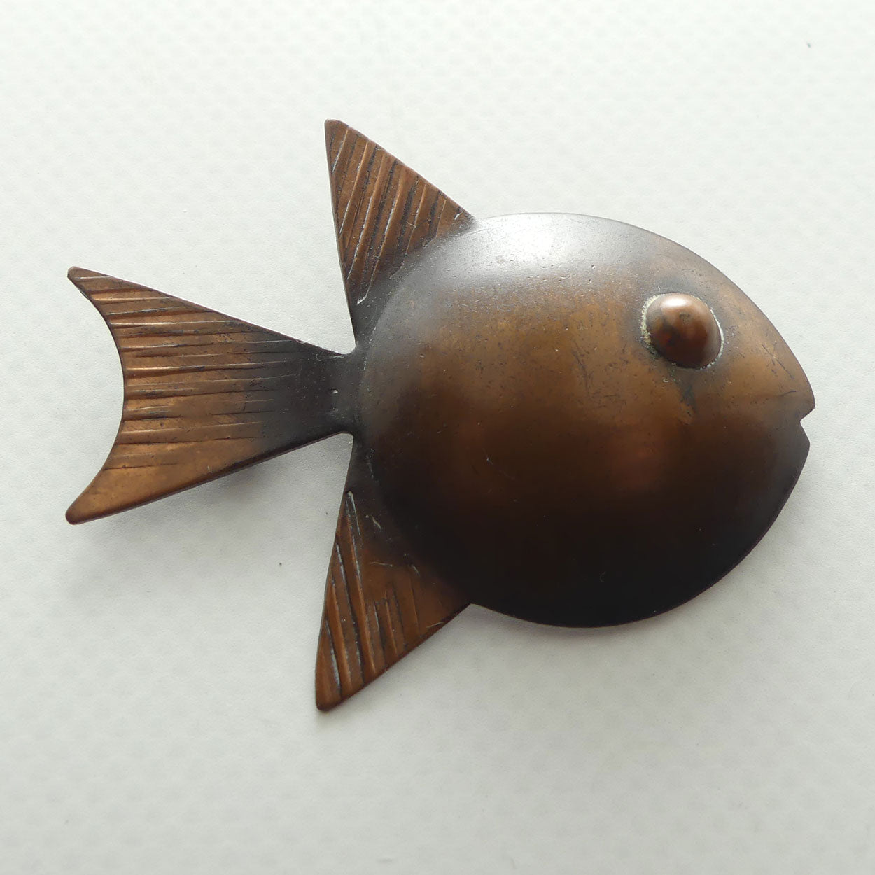 Vintage Mid Century Copper Fish Brooch facing right by Francisco Rebajes