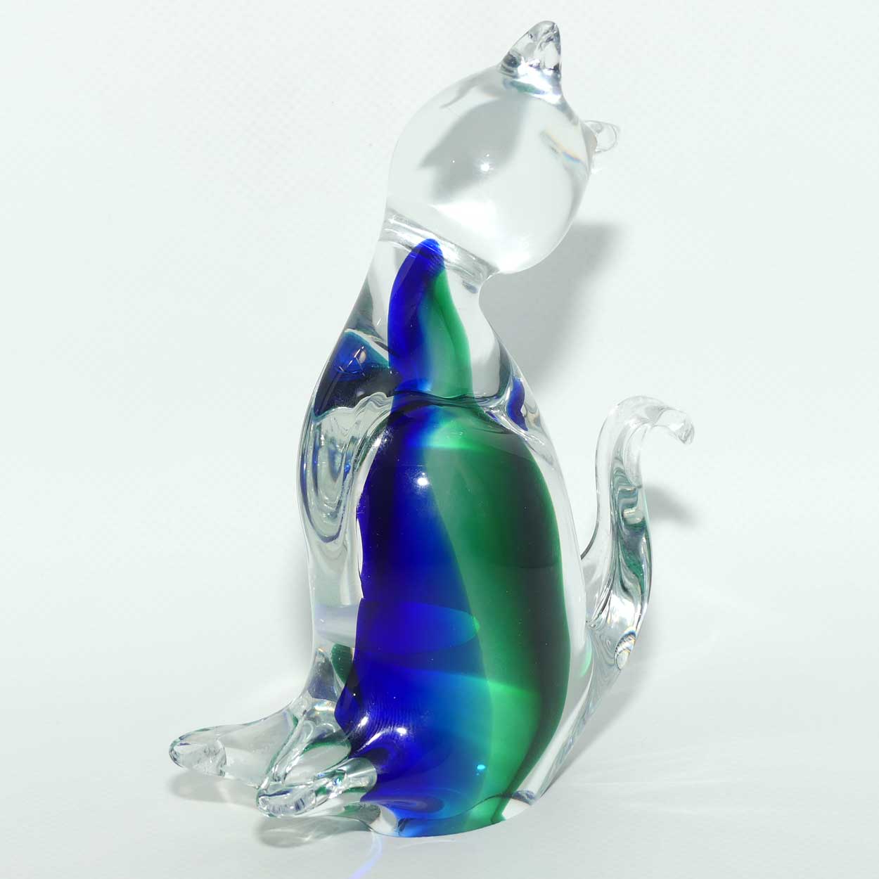 Murano Glass Blue Aqua and Clear Cat figure | Swirl Tail