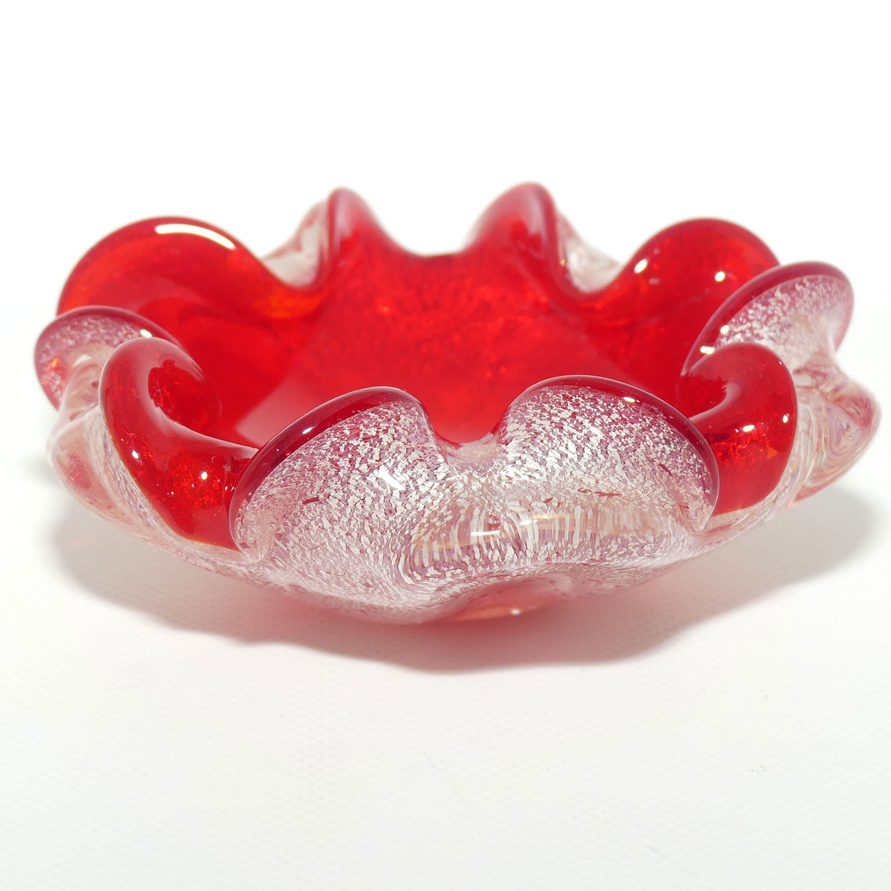 Vetro Artistico Veneziano Barbini Murano Glass Red and Silver Aventurine tray