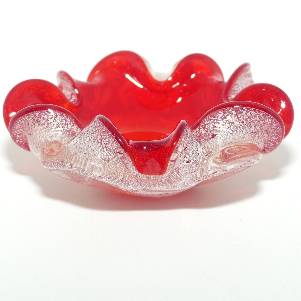 Vetro Artistico Veneziano Barbini Murano Glass Red and Silver Aventurine tray