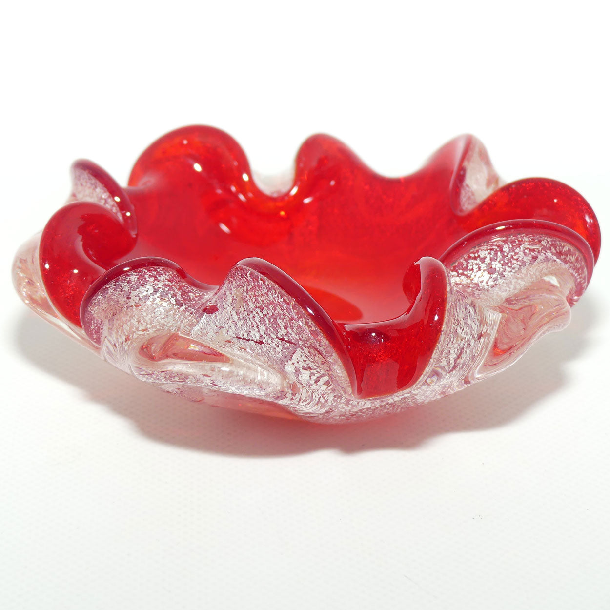Vetro Artistico Veneziano Barbini Murano Glass Red and Silver Aventurine tray