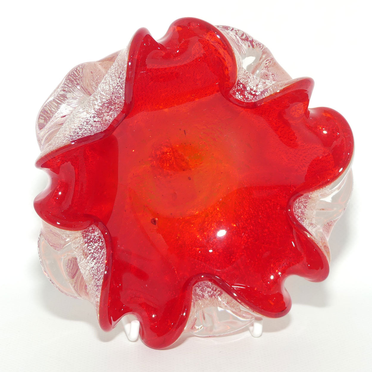 Vetro Artistico Veneziano Barbini Murano Glass Red and Silver Aventurine tray